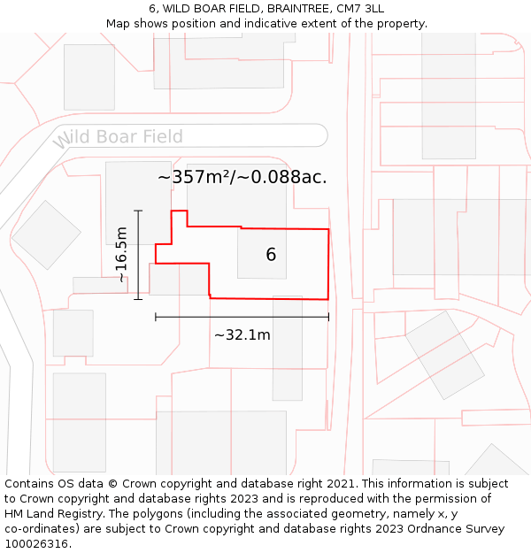 6, WILD BOAR FIELD, BRAINTREE, CM7 3LL: Plot and title map