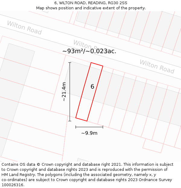 6, WILTON ROAD, READING, RG30 2SS: Plot and title map