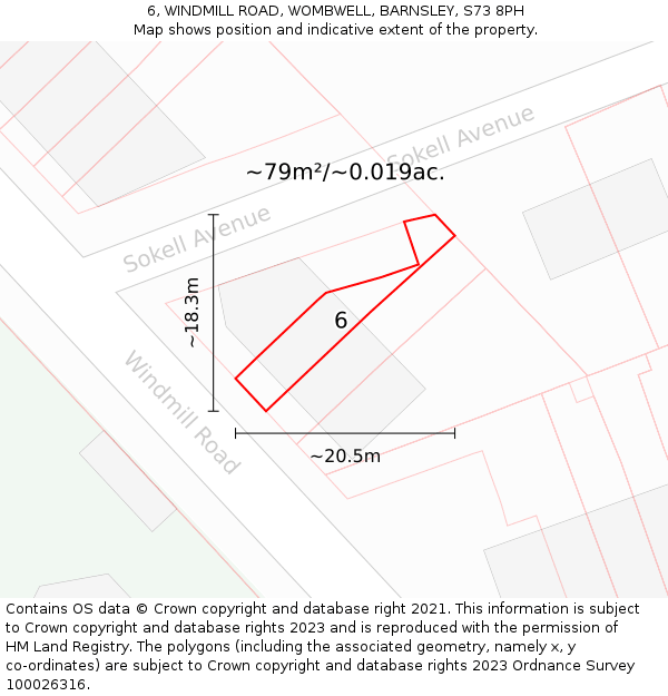 6, WINDMILL ROAD, WOMBWELL, BARNSLEY, S73 8PH: Plot and title map