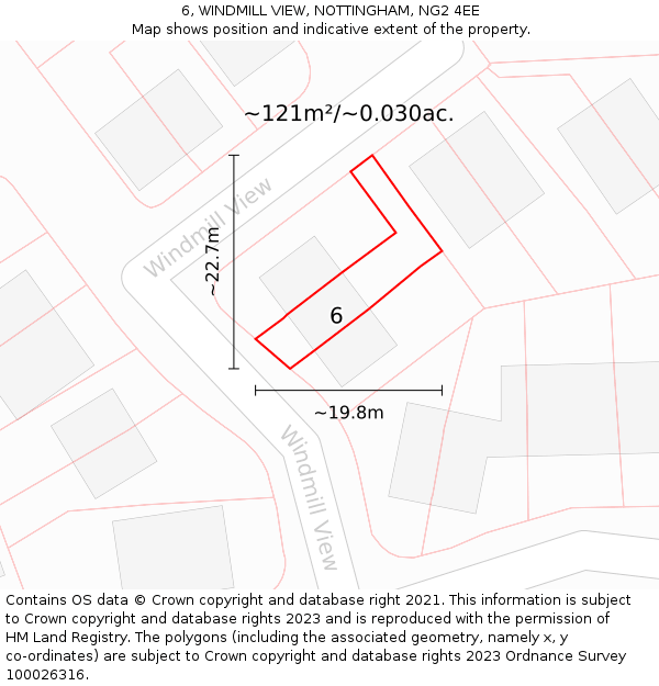 6, WINDMILL VIEW, NOTTINGHAM, NG2 4EE: Plot and title map