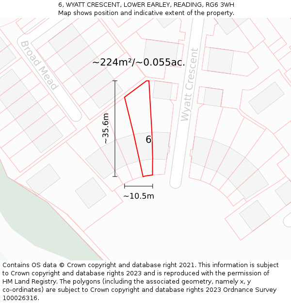 6, WYATT CRESCENT, LOWER EARLEY, READING, RG6 3WH: Plot and title map