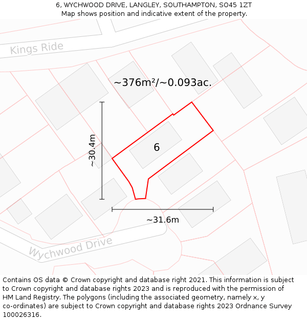 6, WYCHWOOD DRIVE, LANGLEY, SOUTHAMPTON, SO45 1ZT: Plot and title map