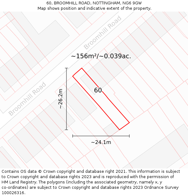 60, BROOMHILL ROAD, NOTTINGHAM, NG6 9GW: Plot and title map