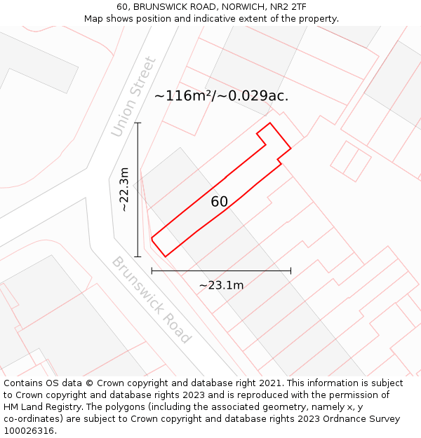 60, BRUNSWICK ROAD, NORWICH, NR2 2TF: Plot and title map