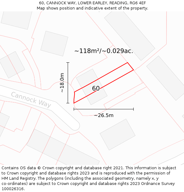 60, CANNOCK WAY, LOWER EARLEY, READING, RG6 4EF: Plot and title map