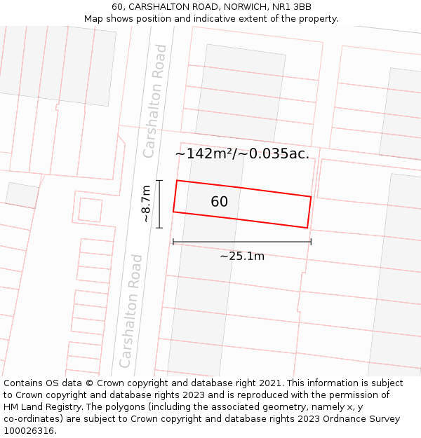 60, CARSHALTON ROAD, NORWICH, NR1 3BB: Plot and title map