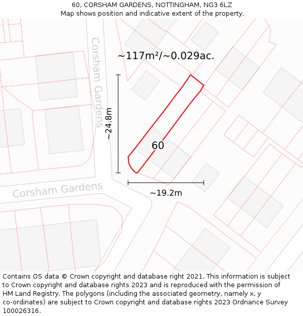 60, CORSHAM GARDENS, NOTTINGHAM, NG3 6LZ: Plot and title map