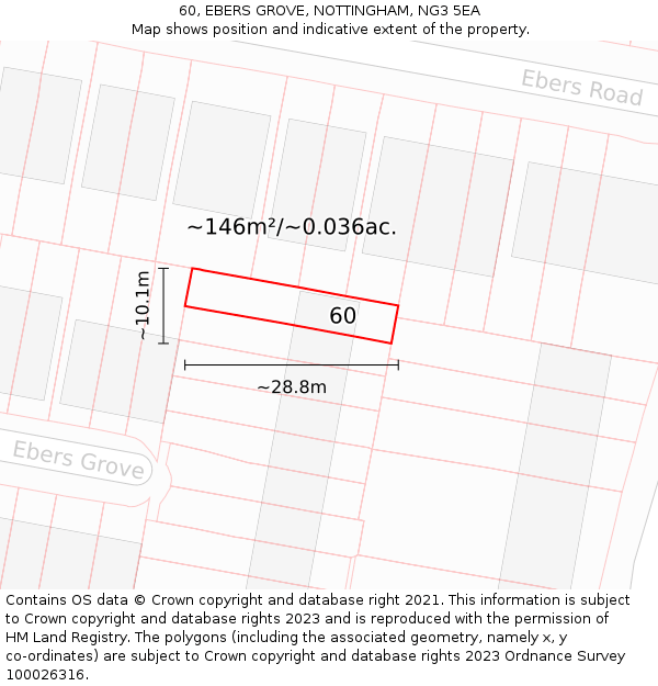 60, EBERS GROVE, NOTTINGHAM, NG3 5EA: Plot and title map