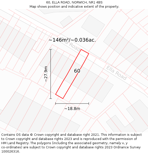 60, ELLA ROAD, NORWICH, NR1 4BS: Plot and title map