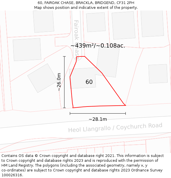 60, FAIROAK CHASE, BRACKLA, BRIDGEND, CF31 2PH: Plot and title map