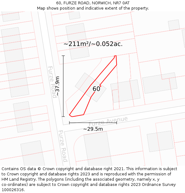 60, FURZE ROAD, NORWICH, NR7 0AT: Plot and title map