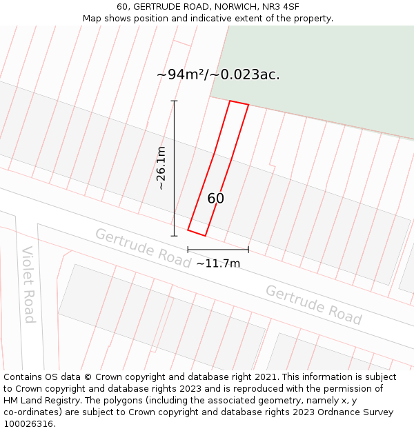 60, GERTRUDE ROAD, NORWICH, NR3 4SF: Plot and title map