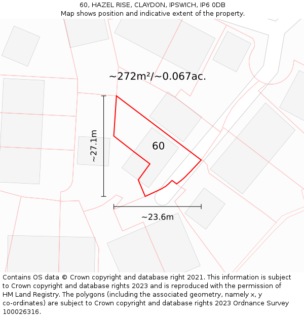 60, HAZEL RISE, CLAYDON, IPSWICH, IP6 0DB: Plot and title map