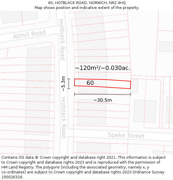 60, HOTBLACK ROAD, NORWICH, NR2 4HQ: Plot and title map