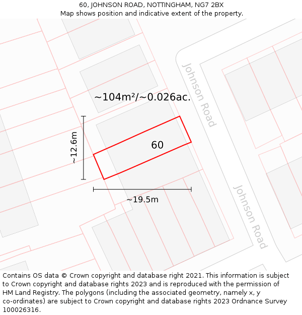 60, JOHNSON ROAD, NOTTINGHAM, NG7 2BX: Plot and title map