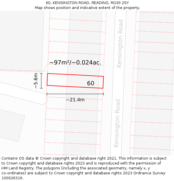 60, KENSINGTON ROAD, READING, RG30 2SY: Plot and title map