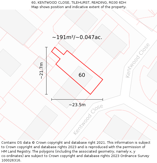 60, KENTWOOD CLOSE, TILEHURST, READING, RG30 6DH: Plot and title map