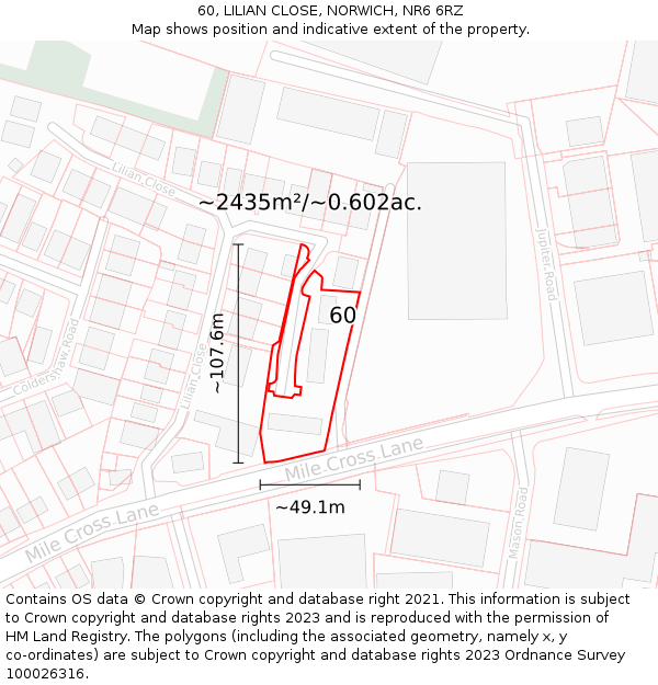 60, LILIAN CLOSE, NORWICH, NR6 6RZ: Plot and title map