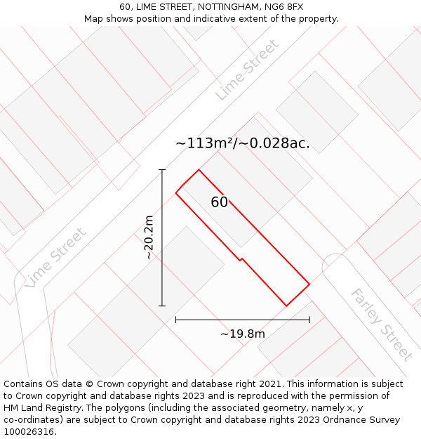 60, LIME STREET, NOTTINGHAM, NG6 8FX: Plot and title map