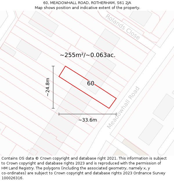 60, MEADOWHALL ROAD, ROTHERHAM, S61 2JA: Plot and title map