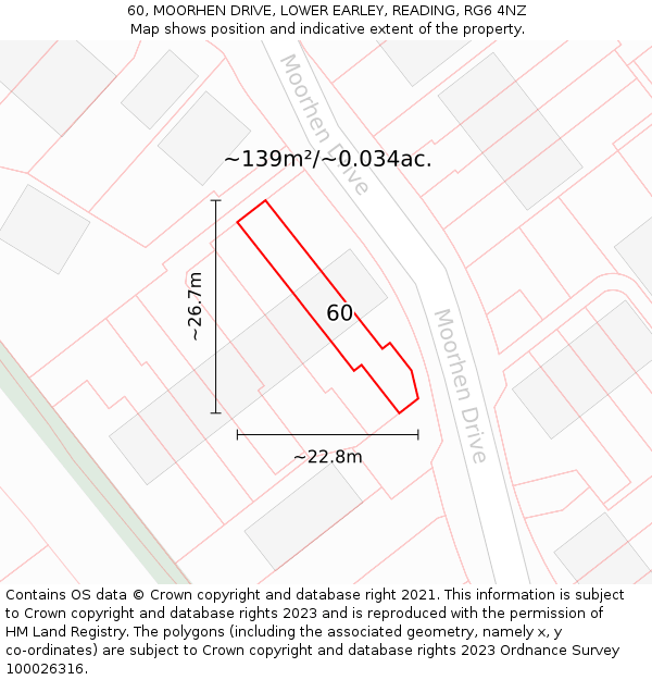 60, MOORHEN DRIVE, LOWER EARLEY, READING, RG6 4NZ: Plot and title map