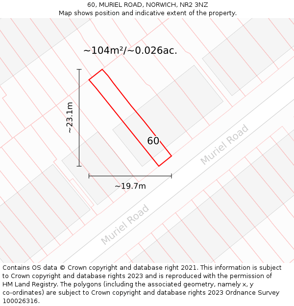 60, MURIEL ROAD, NORWICH, NR2 3NZ: Plot and title map