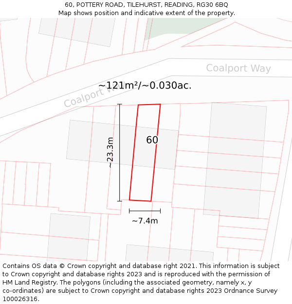 60, POTTERY ROAD, TILEHURST, READING, RG30 6BQ: Plot and title map