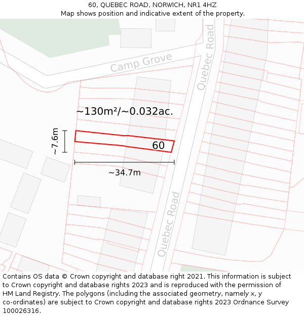60, QUEBEC ROAD, NORWICH, NR1 4HZ: Plot and title map