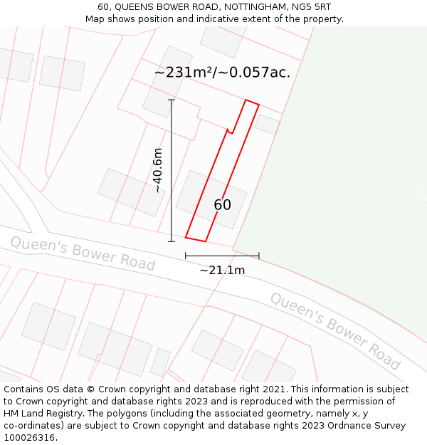 60, QUEENS BOWER ROAD, NOTTINGHAM, NG5 5RT: Plot and title map