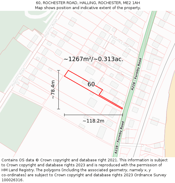 60, ROCHESTER ROAD, HALLING, ROCHESTER, ME2 1AH: Plot and title map