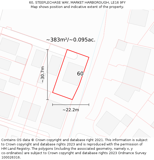 60, STEEPLECHASE WAY, MARKET HARBOROUGH, LE16 9FY: Plot and title map
