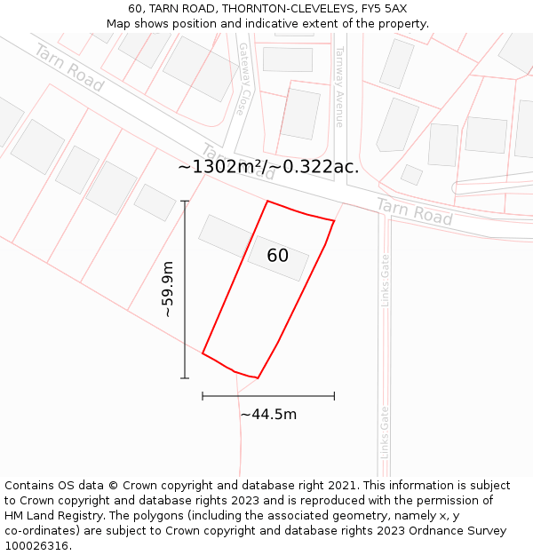60, TARN ROAD, THORNTON-CLEVELEYS, FY5 5AX: Plot and title map
