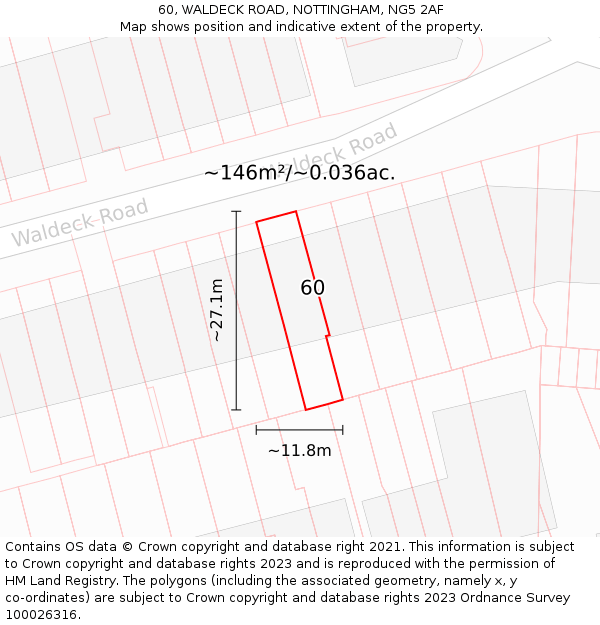 60, WALDECK ROAD, NOTTINGHAM, NG5 2AF: Plot and title map