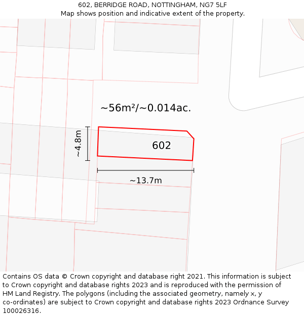 602, BERRIDGE ROAD, NOTTINGHAM, NG7 5LF: Plot and title map
