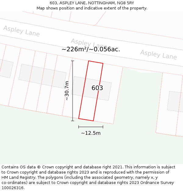 603, ASPLEY LANE, NOTTINGHAM, NG8 5RY: Plot and title map
