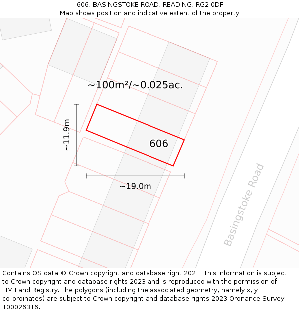 606, BASINGSTOKE ROAD, READING, RG2 0DF: Plot and title map