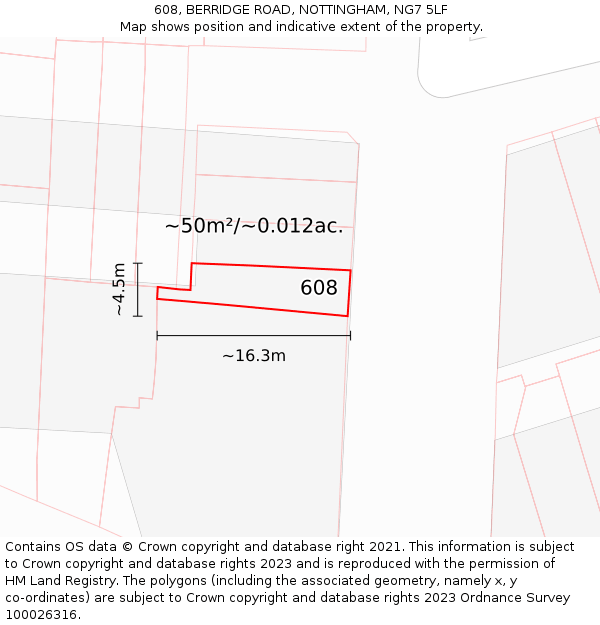 608, BERRIDGE ROAD, NOTTINGHAM, NG7 5LF: Plot and title map