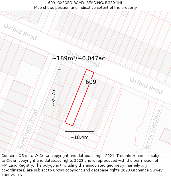 609, OXFORD ROAD, READING, RG30 1HL: Plot and title map