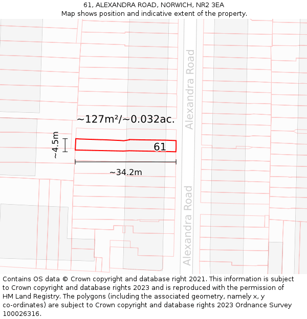 61, ALEXANDRA ROAD, NORWICH, NR2 3EA: Plot and title map