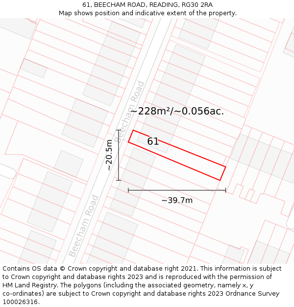 61, BEECHAM ROAD, READING, RG30 2RA: Plot and title map