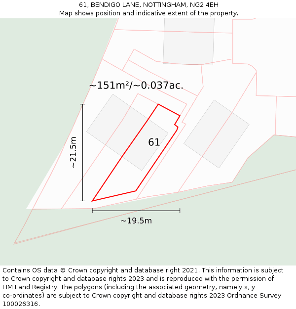 61, BENDIGO LANE, NOTTINGHAM, NG2 4EH: Plot and title map
