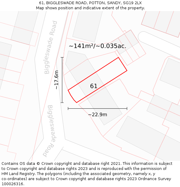 61, BIGGLESWADE ROAD, POTTON, SANDY, SG19 2LX: Plot and title map