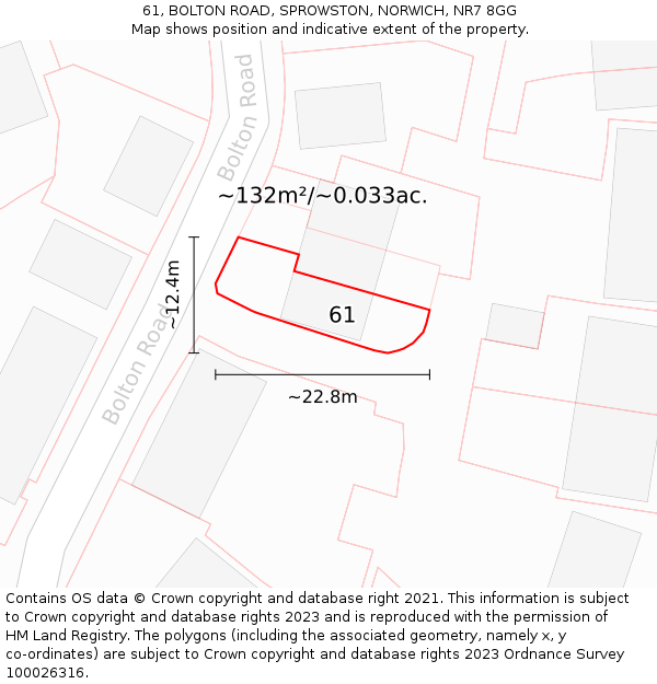 61, BOLTON ROAD, SPROWSTON, NORWICH, NR7 8GG: Plot and title map