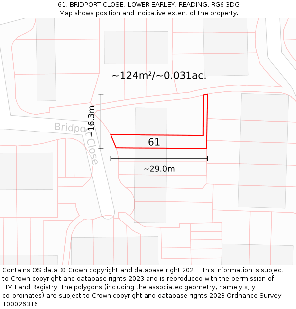 61, BRIDPORT CLOSE, LOWER EARLEY, READING, RG6 3DG: Plot and title map