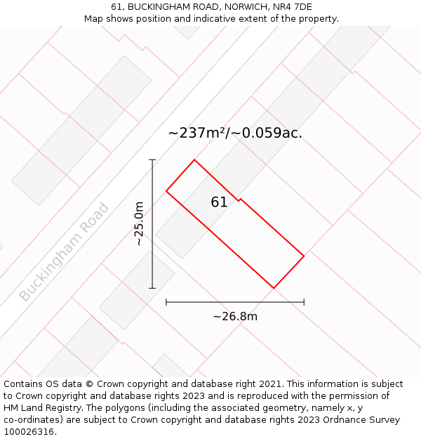 61, BUCKINGHAM ROAD, NORWICH, NR4 7DE: Plot and title map