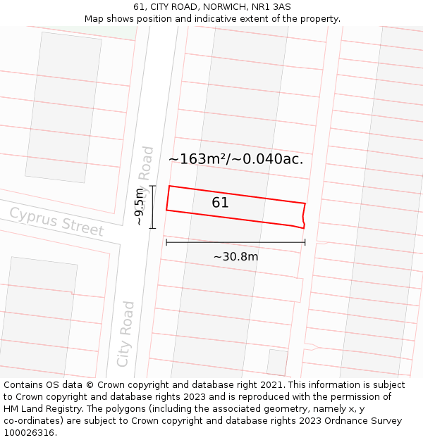 61, CITY ROAD, NORWICH, NR1 3AS: Plot and title map