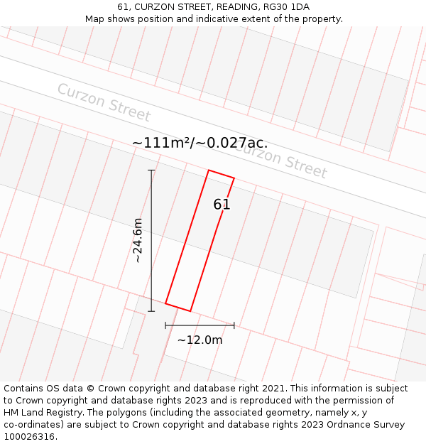 61, CURZON STREET, READING, RG30 1DA: Plot and title map