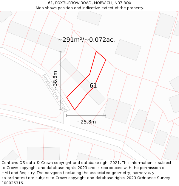 61, FOXBURROW ROAD, NORWICH, NR7 8QX: Plot and title map