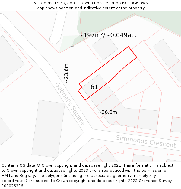 61, GABRIELS SQUARE, LOWER EARLEY, READING, RG6 3WN: Plot and title map