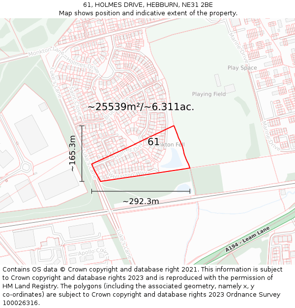 61, HOLMES DRIVE, HEBBURN, NE31 2BE: Plot and title map